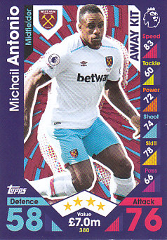 Michail Antonio West Ham United 2016/17 Topps Match Attax Away Kit #380